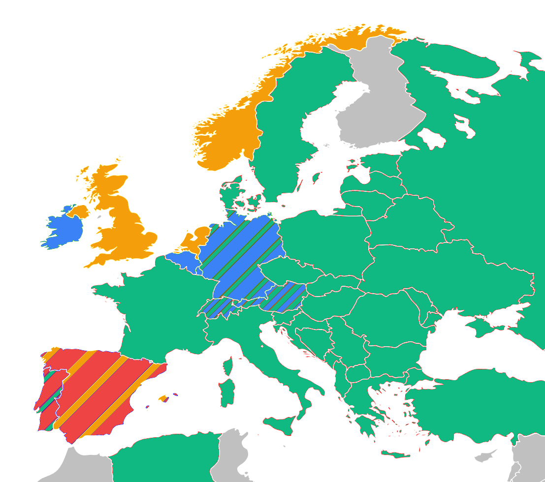 Mapa Evropy s LPG koncovkami